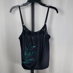 Black Nylon/Lycra Camisole with Velvet Leaf Detail - SZ L